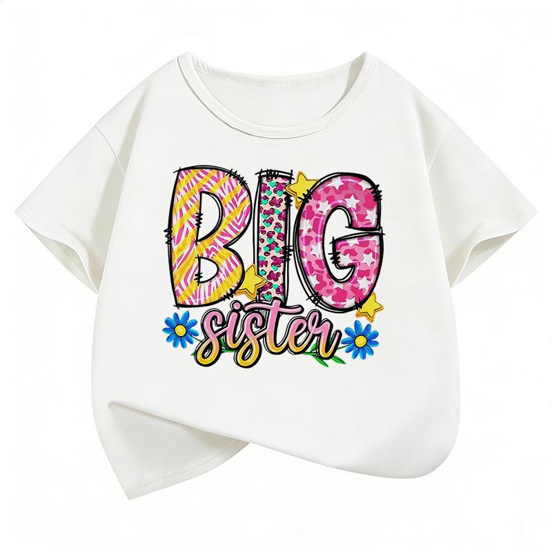 Y2k Colorful Big Sister Letter Printed T Shirts Manga Kids Children's T-shirt Shirt Sleeve Girls Summer Spring Casual Top Tee