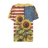 Women Casual V Neck Short Sleeve T Shirt Button Detail Sunflower Print Lightweight Summer Top for Everyday Wear