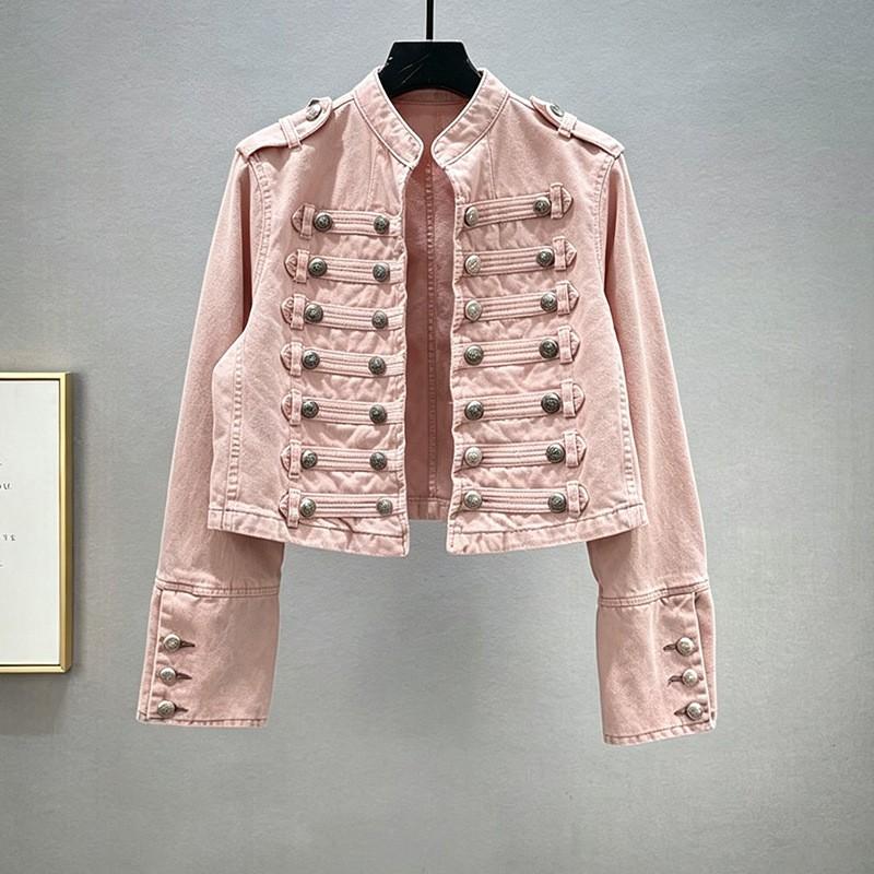 Womens Denim Jacket 2026 Fall Slim Fit Button Decor Stand Collar Long Sleeve Short Coat Streetwear