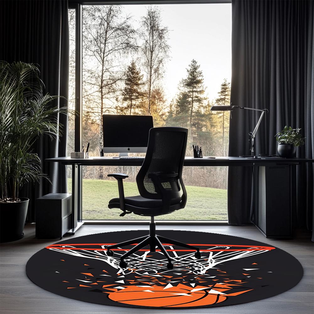 basketball Printed Round Rug Carpet Chair Rug Area Rug Entryway Doormats,for Office Chair Living Room Bedroom Kitchen Room.