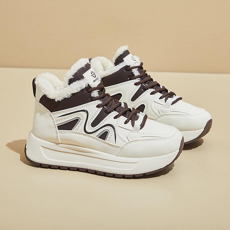 Women's Chunky Platform Snow Boots Non-Slip Short Ankle Booties Faux Fur Lining Running Walking Shoes Winter Warm Lace-Up Tennis Sneakers for Women