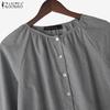 ZANZEA Women Casual Round Neck Solid Color Loose Long Sleeve Blouse