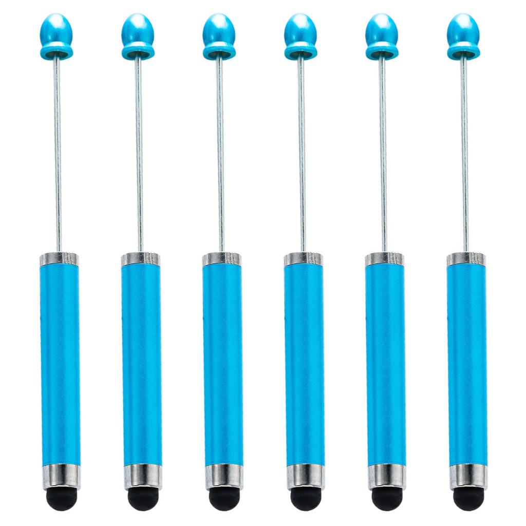 6PCS 2-in-1 Beadable Ballpoint Pen with Stylus Cap Business Signing Pen Quick Drying Write Smoothly for Office School