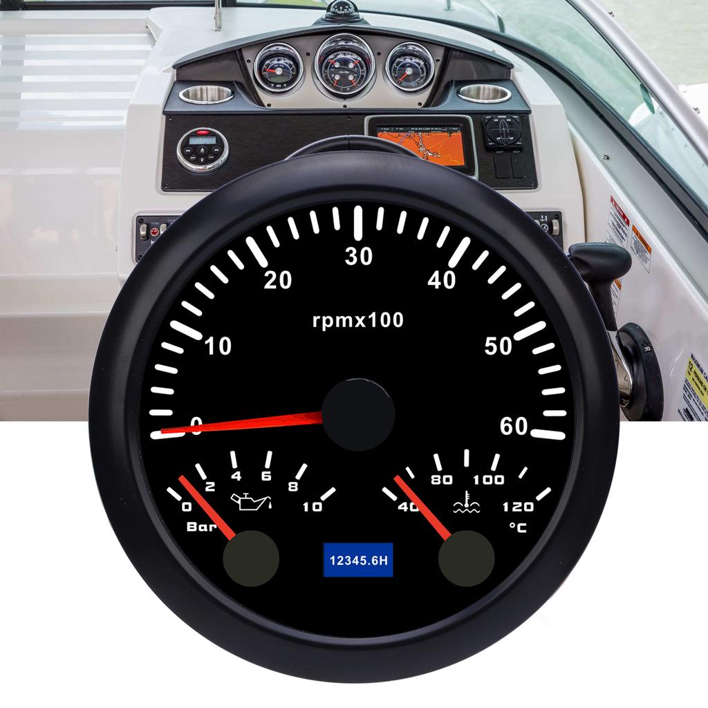 3 In 1 85mm Tachometer   9 to 32V 6000rpm 0 to 10bar Oil Pressure 40 to 120 celsius  Water Temp 7 Color Backlight for Car Boat Truck