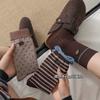Vintage Polka Dot Stripe Button-Down Socks For Women Korean Maillard Coffee Color Contrasting Mid-Leg Socks Piled Up