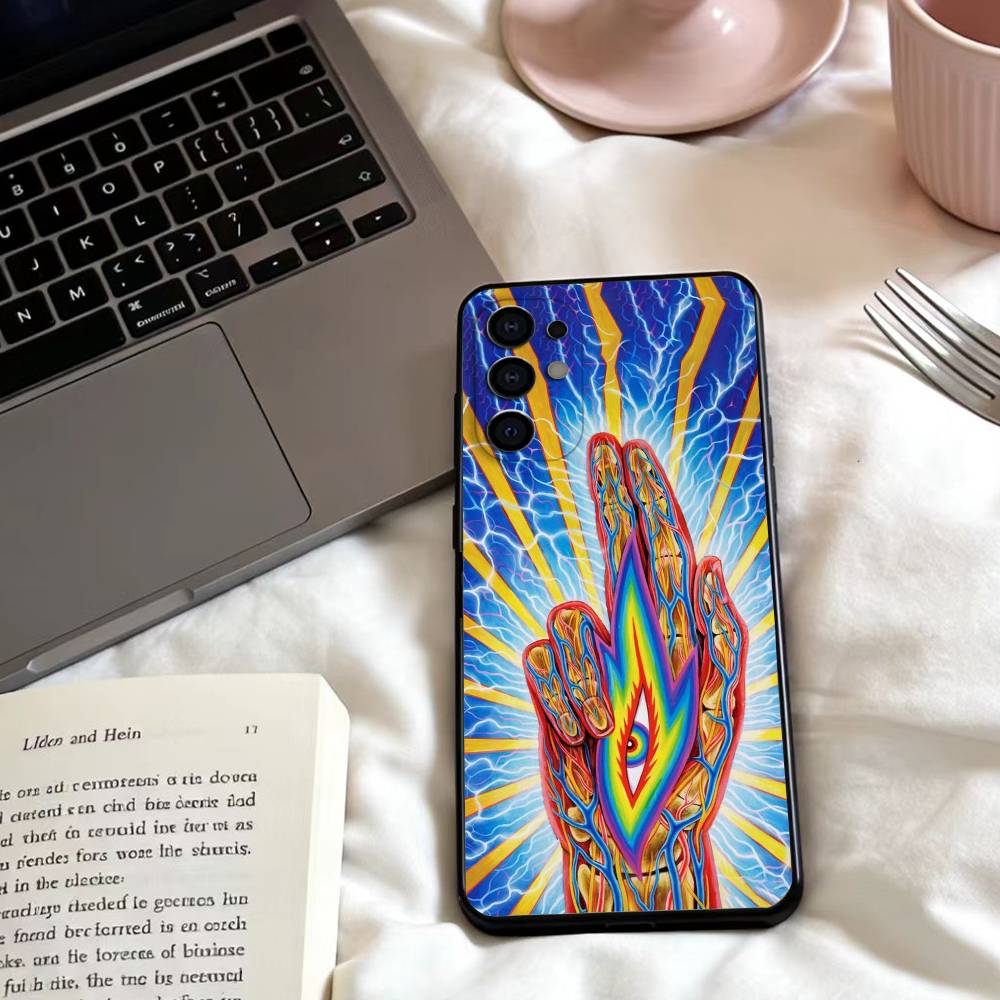 A-Alex Grey Trippy Phone Case For Samsung S25,24,23,22,30,21,10,9,Ultra,Plus,Lite,FE,4,5 G Soft Black Case