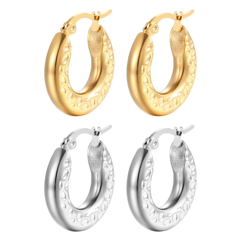 European & American Round Stainless Steel Coil Earrings for Women - 5.0 Thick Titanium Steel Ear Clips, Trendy & Thickened Design