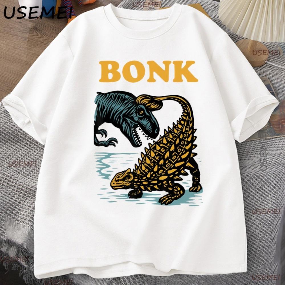 Funny Dinosaur Bonk Graphic T-shirt Casual Short-sleeved Round Neck T-shirt Street Wear Round Neck Retro T-shirt T-shirt