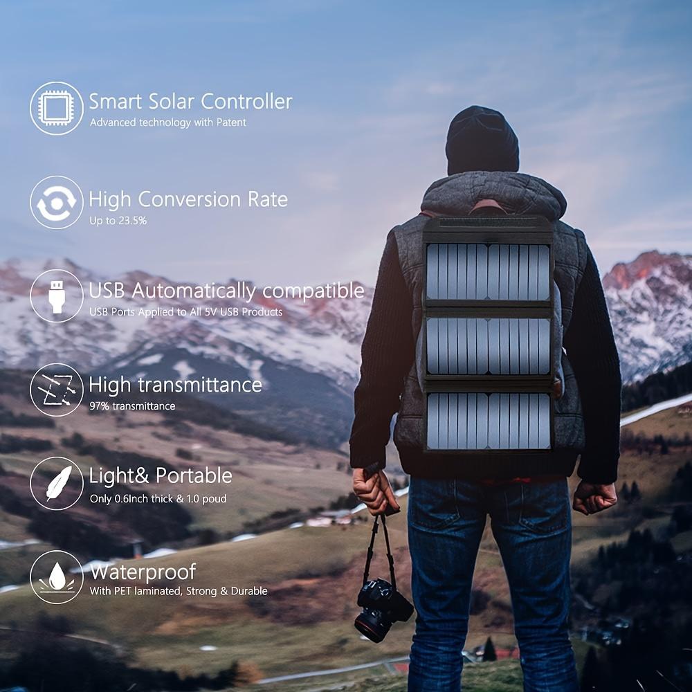 Portable Solar Charger, Solar Panel Charger Suitable for Mobile Phones, with Dual USB Output, Foldable Camping Solar Panel