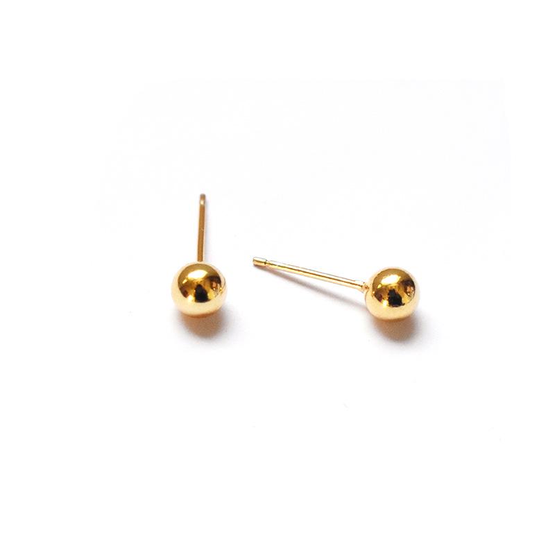 24K Gold-Plated Sterling Silver Round Bead Stud Earrings for Women