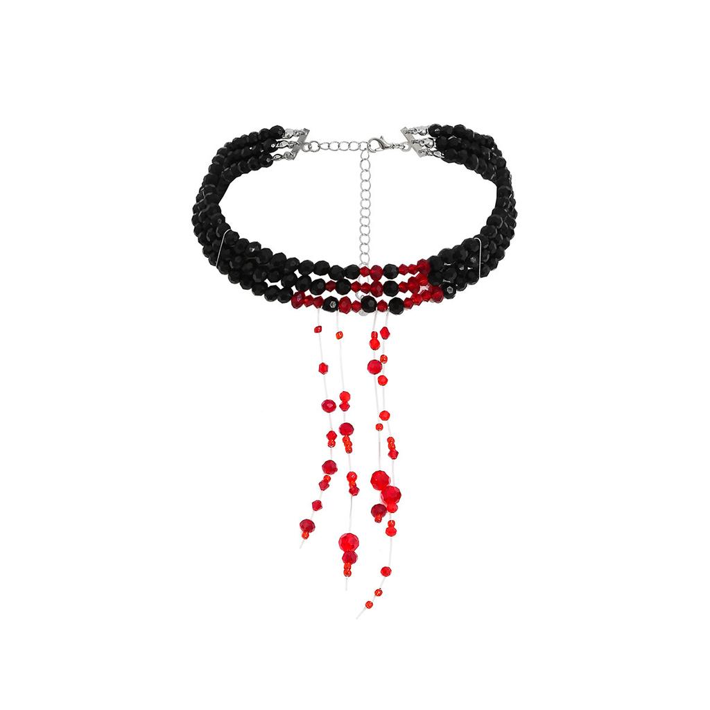 Ornament Personality Halloween Multi-Layer Necklace Retro Gothic Blood Dripping Tassel Imitation Pearl Necklace Female