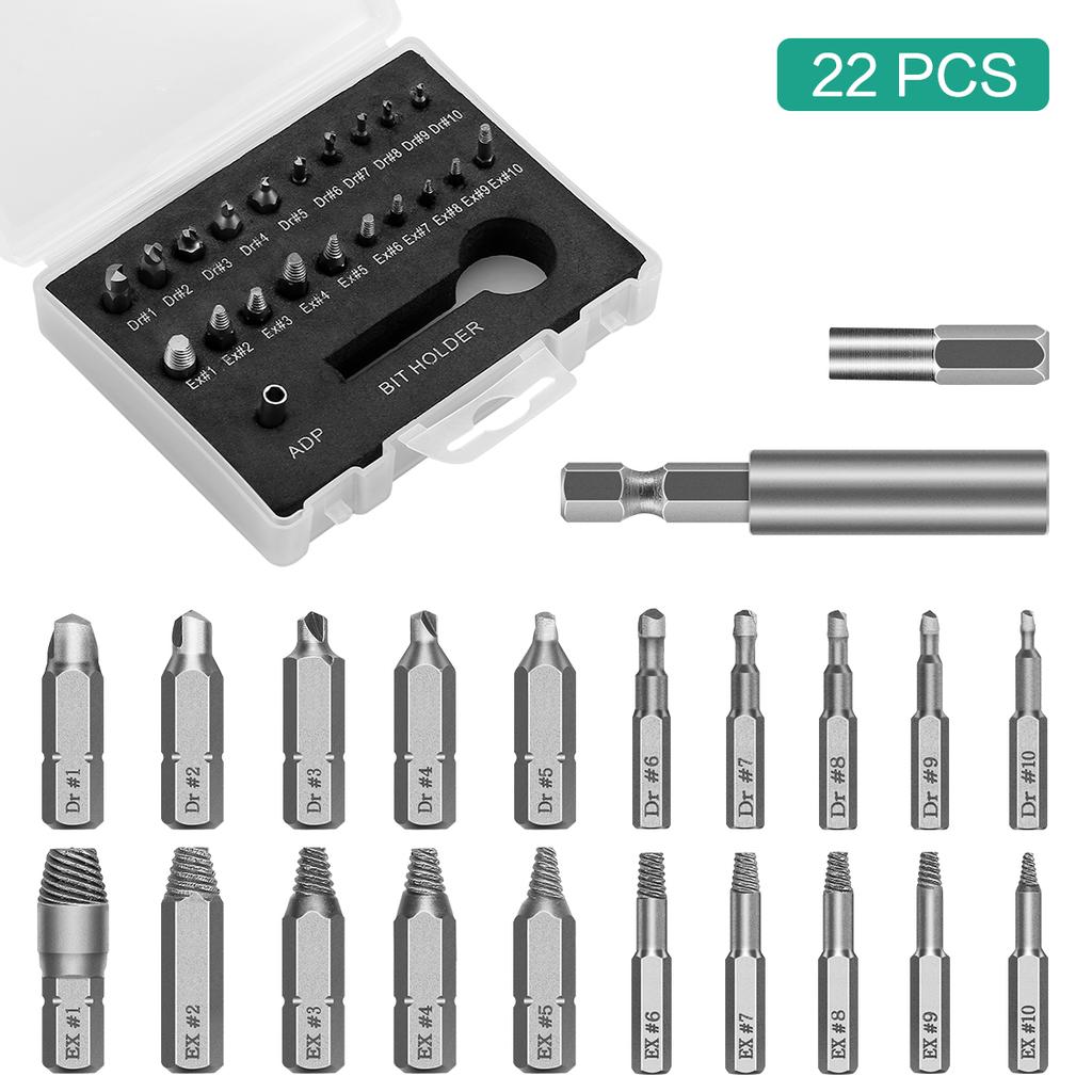 22pcs Screw Removal Set for Inner Hexagonal Bolts Machine Screws Tension Bolts Wood Screws Hexagonal Bolts Sheet Metal Screws