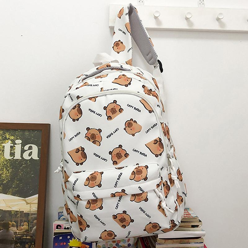 Large Capacity Lightweight Backpack Cartoon Capybara School Bag Student Schoolbag Adjustable Straps Backpack Gifts