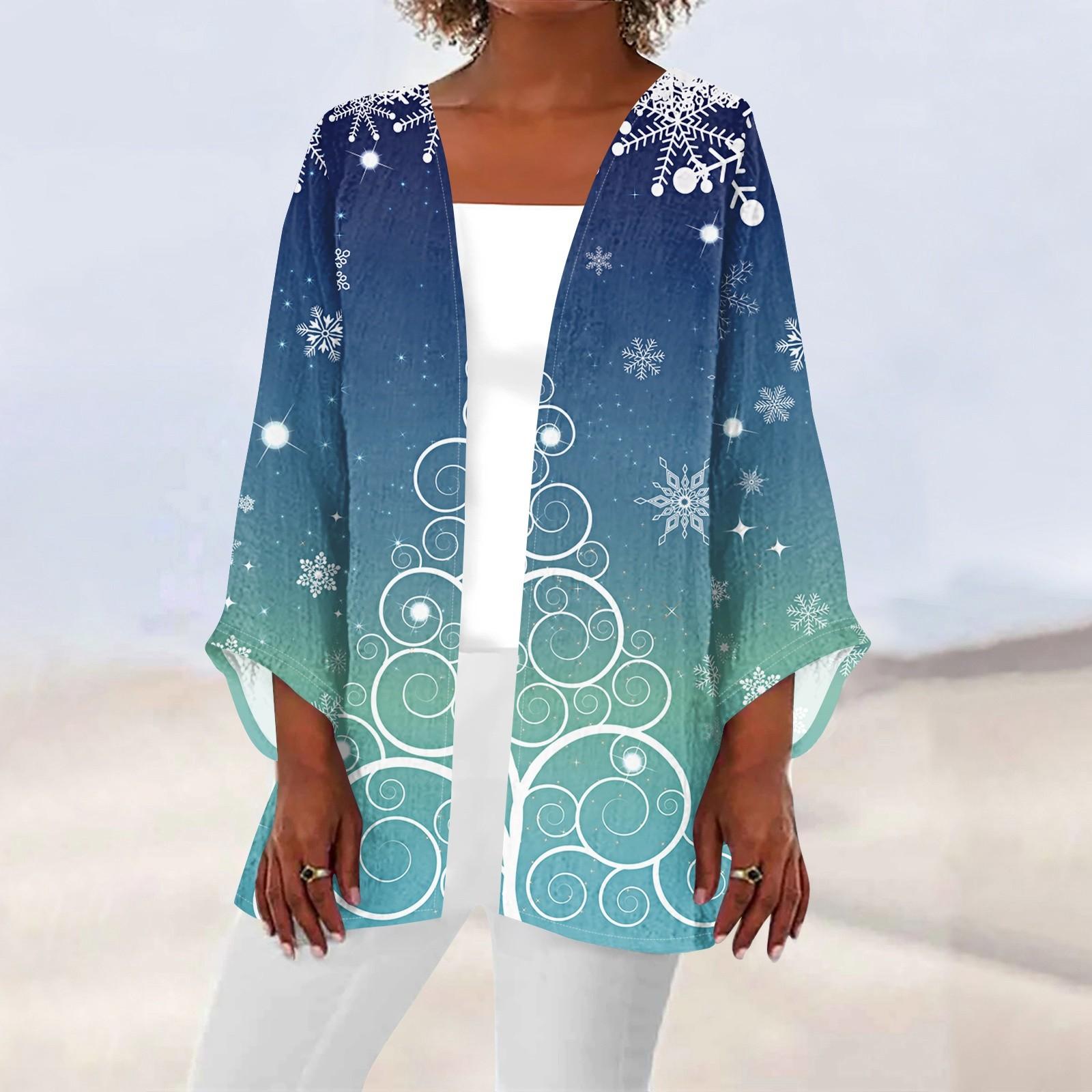 

Женская повседневная модная куртка Caot с рождественским принтом, легкая, средней длины, кардиган XXL