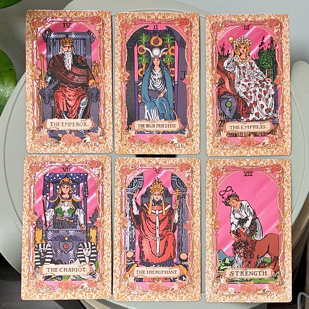 Pink & Rose Gold Foil Tarot Cards 78-Card Deck 12x7cm with Box Waterproof Durable PET Plastic Tarot