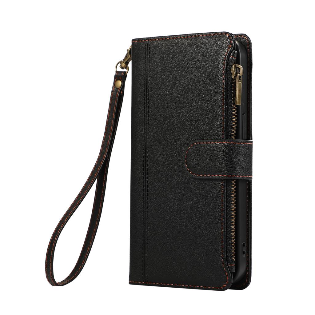 For iPhone 17 Pro Max Case Multi Card Slots Zipper Leather Phone Cover with Wrist Strap