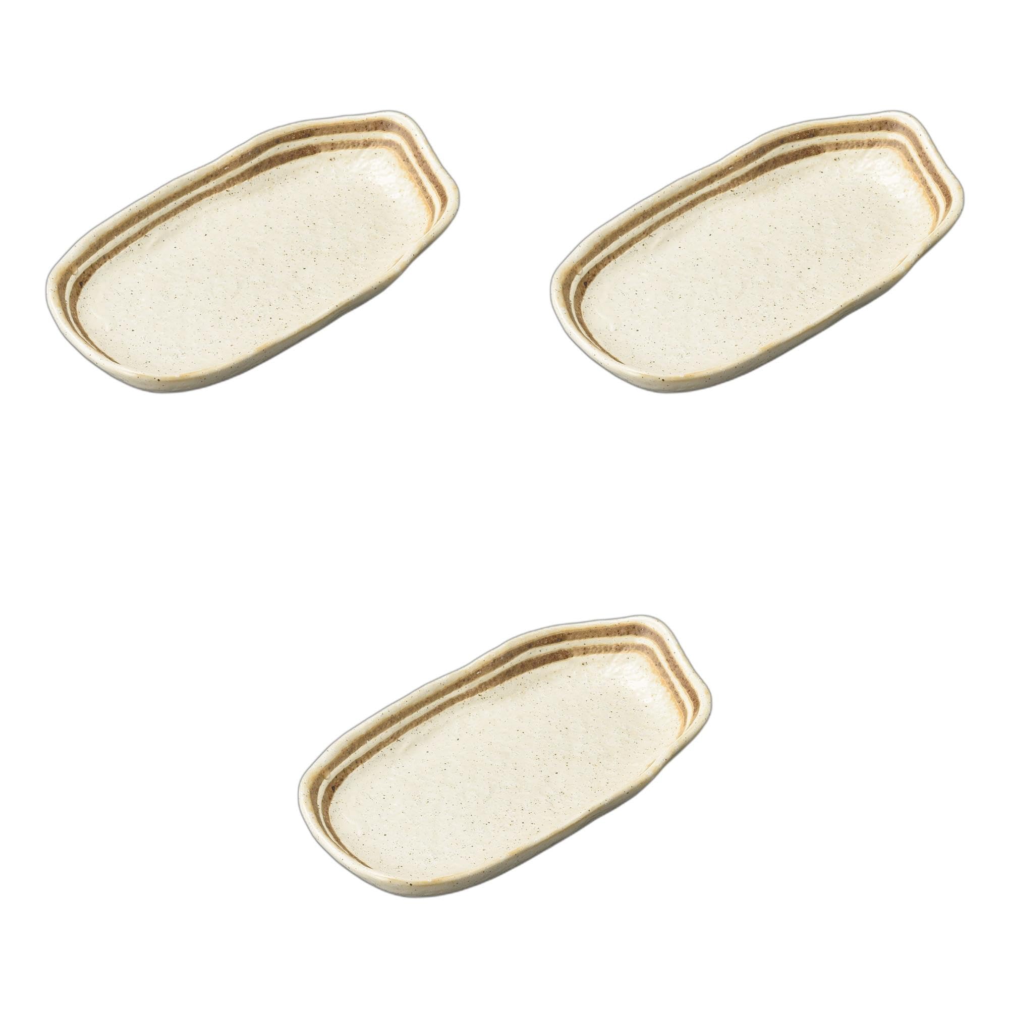 

Set of 3 Cream Line Deformed Skewer Plates x x Deformed Ceramic Plates by Setomonohonpo Powder-Brown 6.0 [17.5 9.5 2.4 cm]