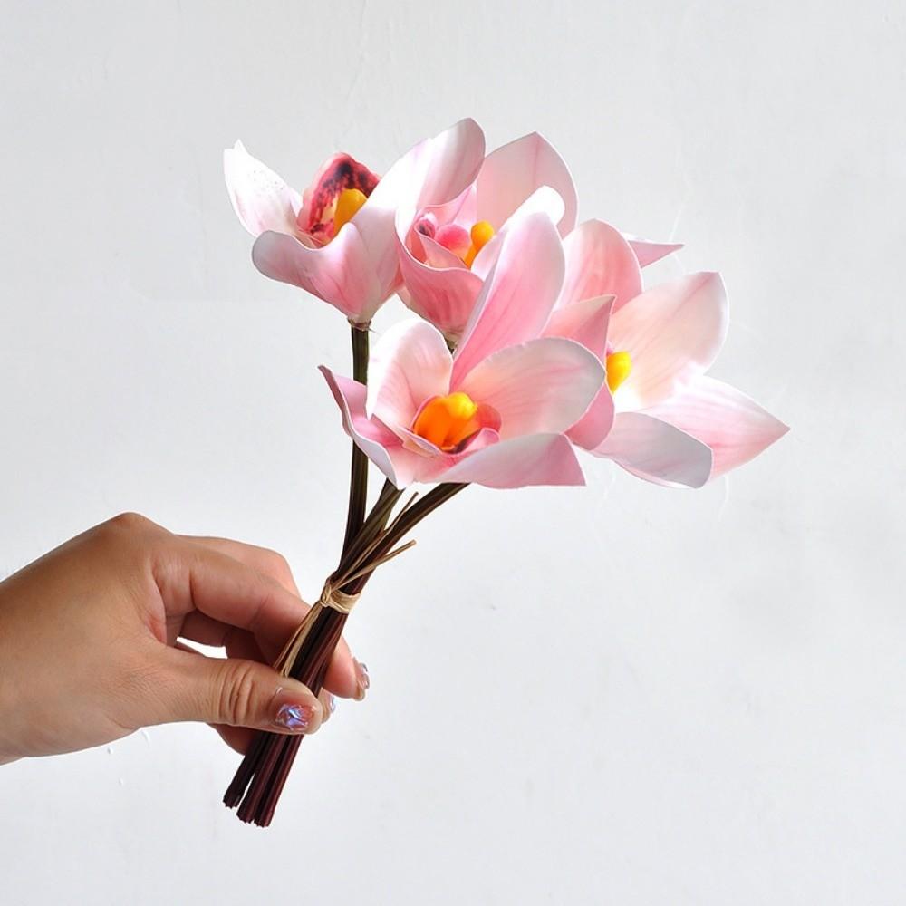 

Real Touch Artificial Cymbidium Flowers Magnolia Long Branches Artificial Faux Plants Decorative Simulated Orchid Bouquet