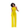 Women's One Shoulder Sleeveless Jumpsuit High Waist Flare Pants Solid Color Streetwear Casual Two Piece Outfit