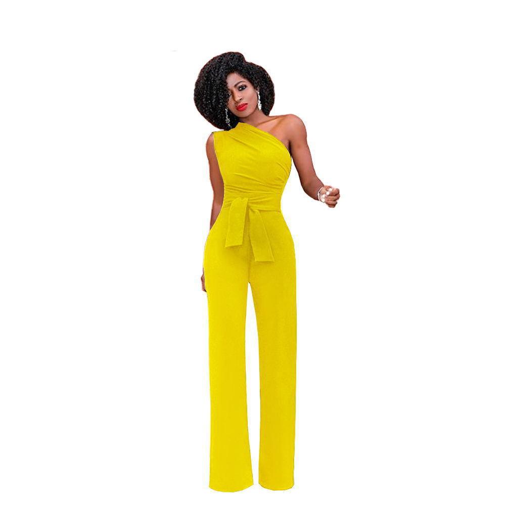 Women's One Shoulder Sleeveless Jumpsuit High Waist Flare Pants Solid Color Streetwear Casual Two Piece Outfit