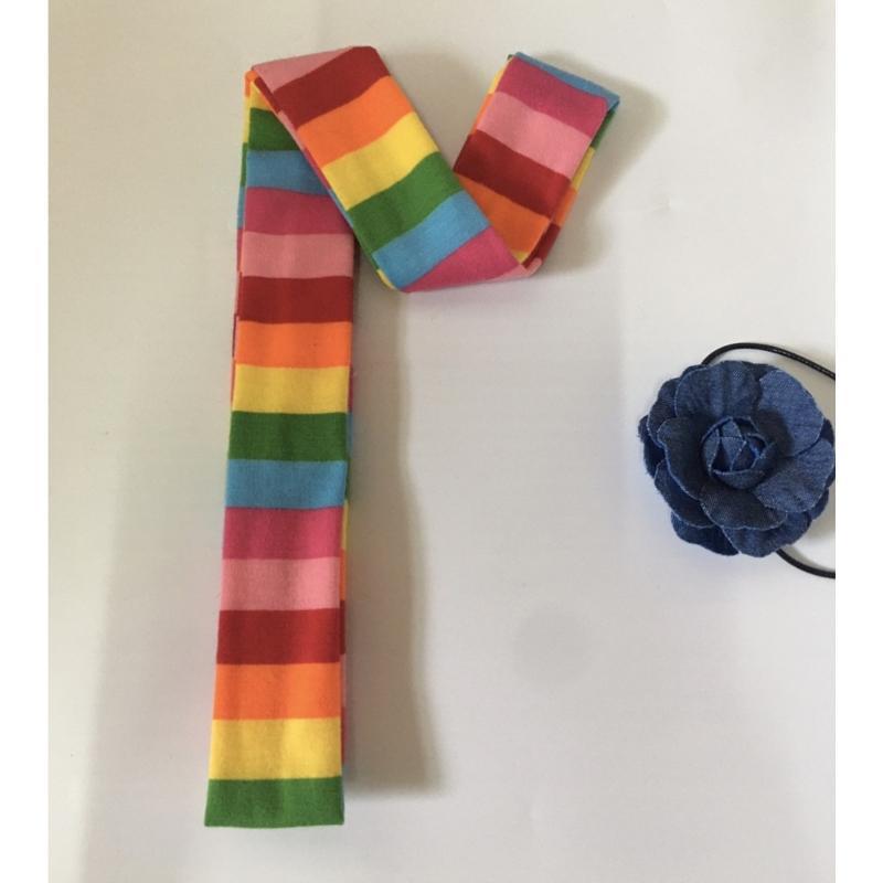 Harajuku Y2K Punk Long Scarf Rainbow Striped Skinny Neckerchief for All Ages
