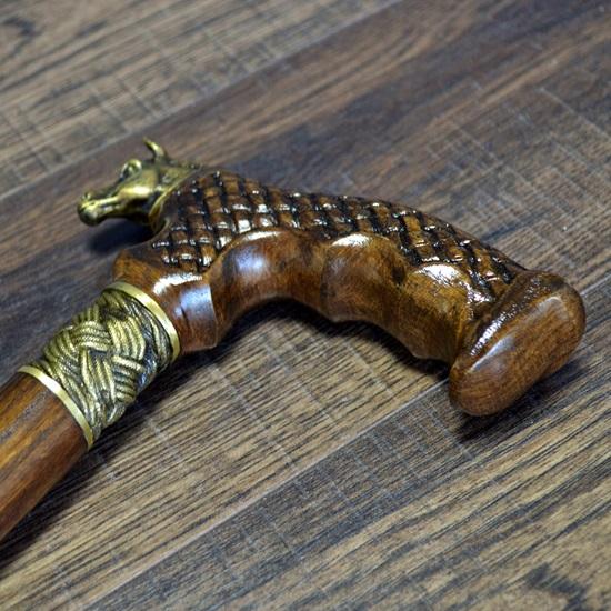 Walking Sticks Carving Wood Reeds Bronze Wooden Handmade Cane Stick Men's Accessories Horse