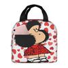M-Mafaldas Power with a Surprised Face Insulated Lunch Bag for Camping Travel Quino Cartoon Waterproof Thermal Cooler Bento Box