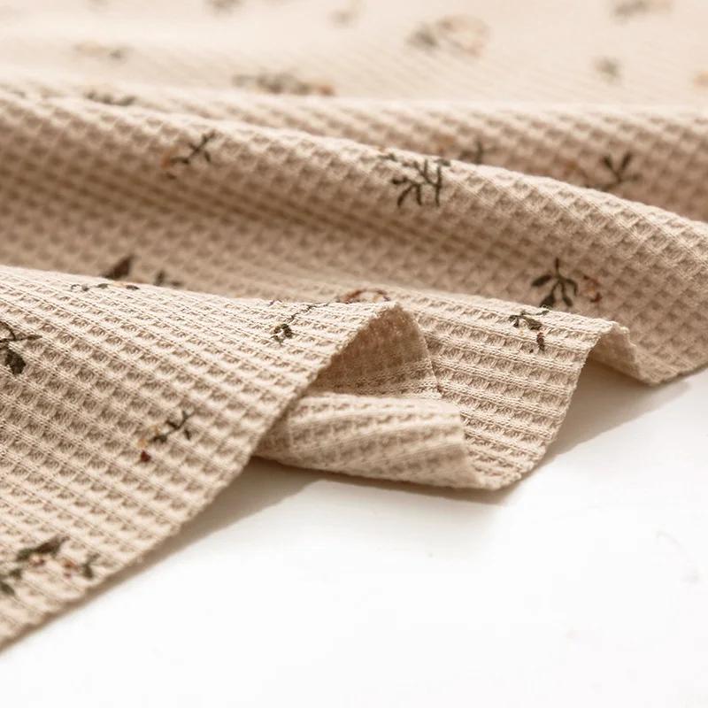 45x160cm Floral Waffle Knitted Fabric Soft Breathable for Dresses Home Wear T-shirt Kids Children's Clothing Handmade DIY Fabric