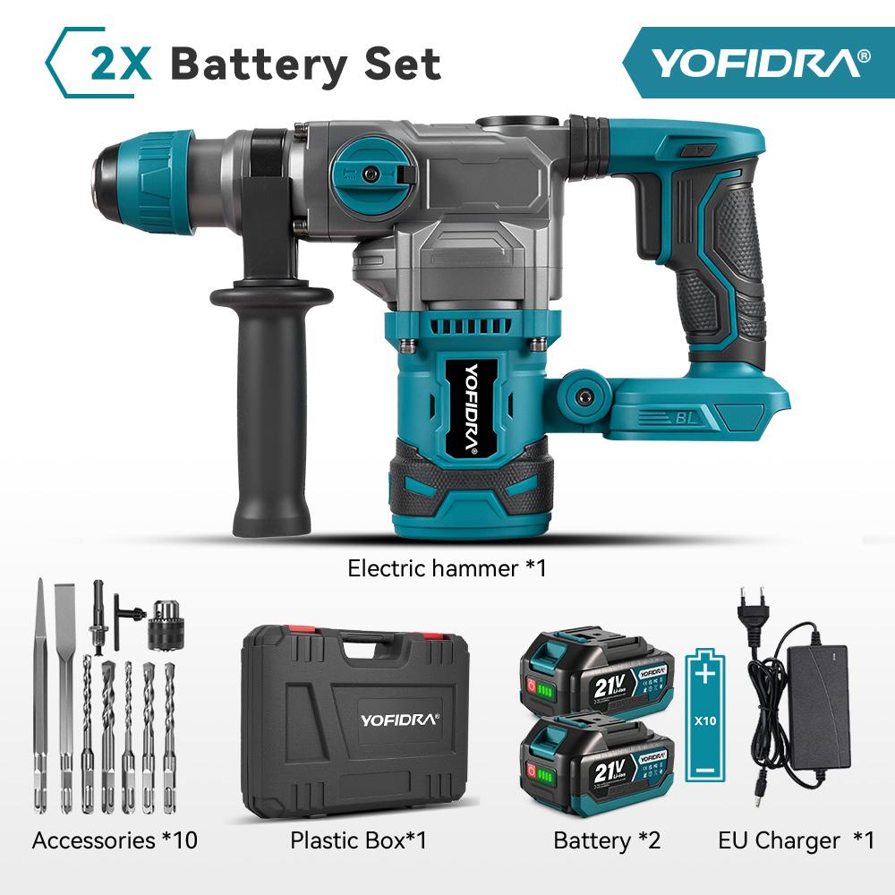 YOFIDRA Brushless 26MM Electric Hammer Impact Drill 8000IPM Multi-Screwdriver Rotary Drilling Tool For Makita 21V Battery Pin