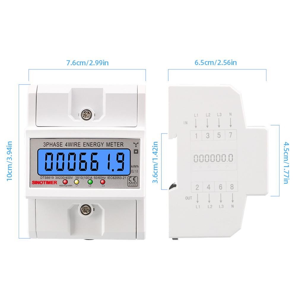 3 Phase 4 Wires Electric Energy Meter 50/60HZ Energy Meter LCD Backlight Power Consumption Monitor AC 3*230/400V for Home Office