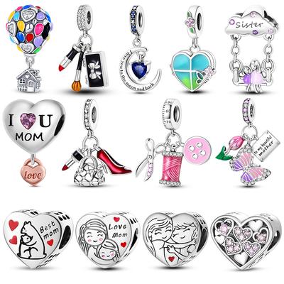 Copper Plated Fit Original Pandora Charms Mother'S Day Daughter Heart Beads Dangle Pendant Bracelet Necklace Diy Jewelry Gift