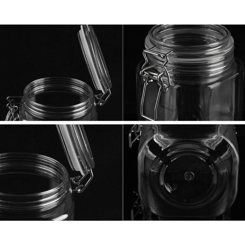 Square Clip 1250ml Sealing Jar Clear Organization Container Organizer for Kitchen Candy Biscuits Cookie Seal Lid Containers
