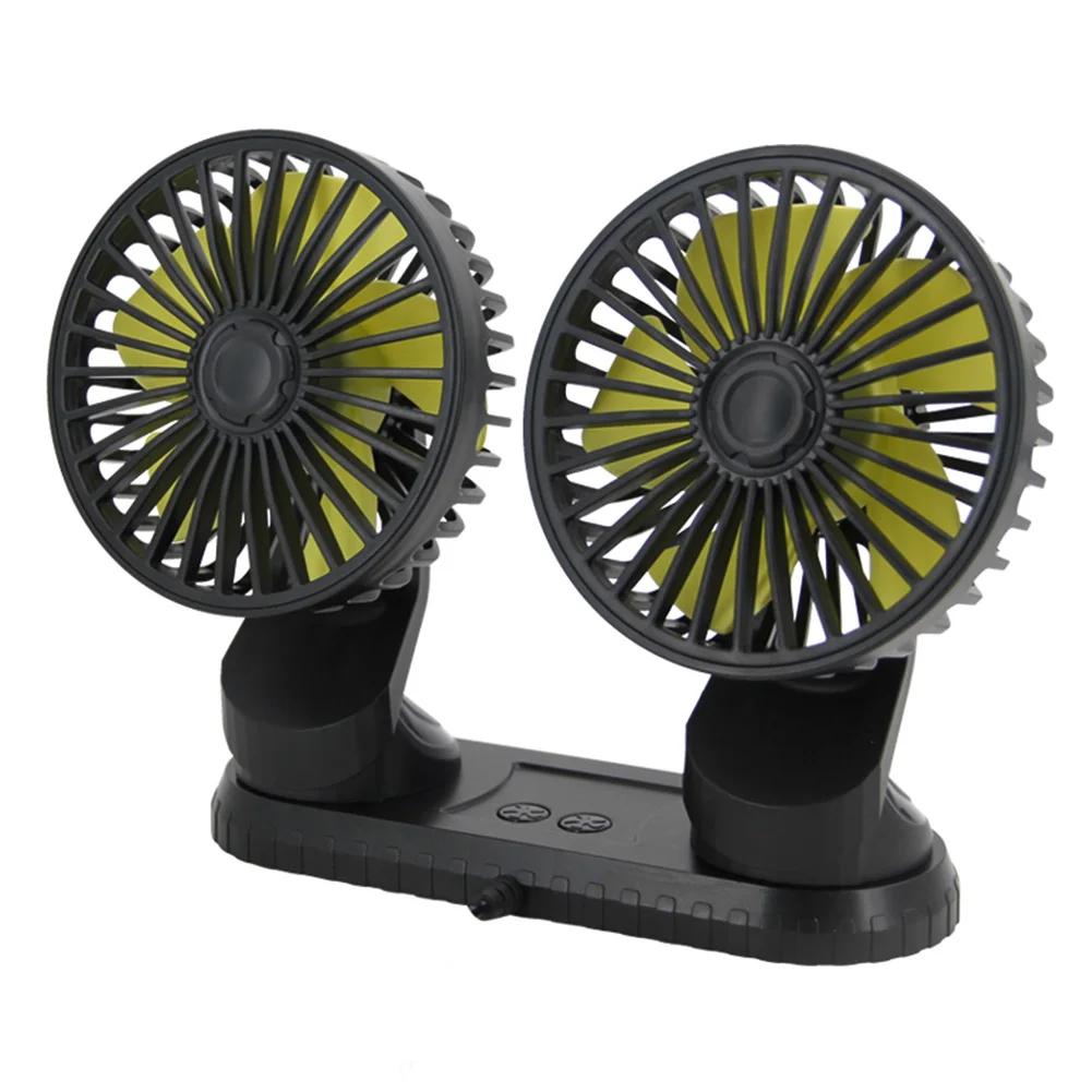12V 24V Car Fan 5V USB Dual Head Cooling Car Fan 3 Speeds Adjustable Vehicle Air Circulator 360 Degree Rotation