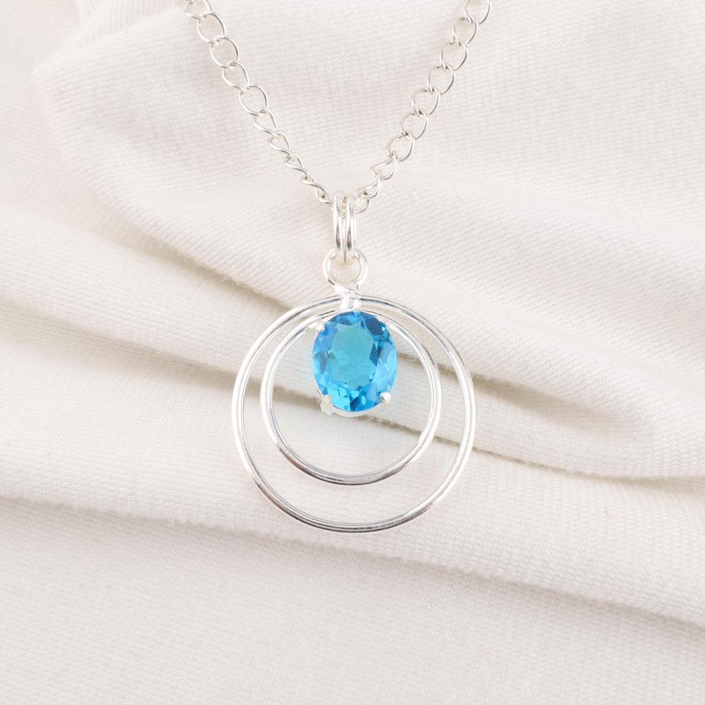 Swiss Blue Topaz Gemstone Pendant, 925 Solid Sterling Silver Pendant Jewelry Handmade Pendant, Silver Jewelry For Gift