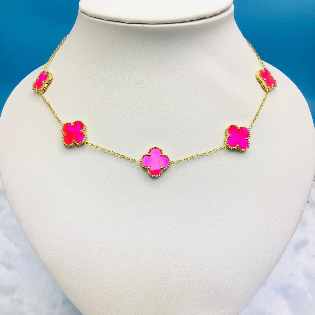 Titanium Steel 15Mm Clover 18K Five Flower Necklace Double Sided Lucky Four Leaf Clover Side Slotted Necklace