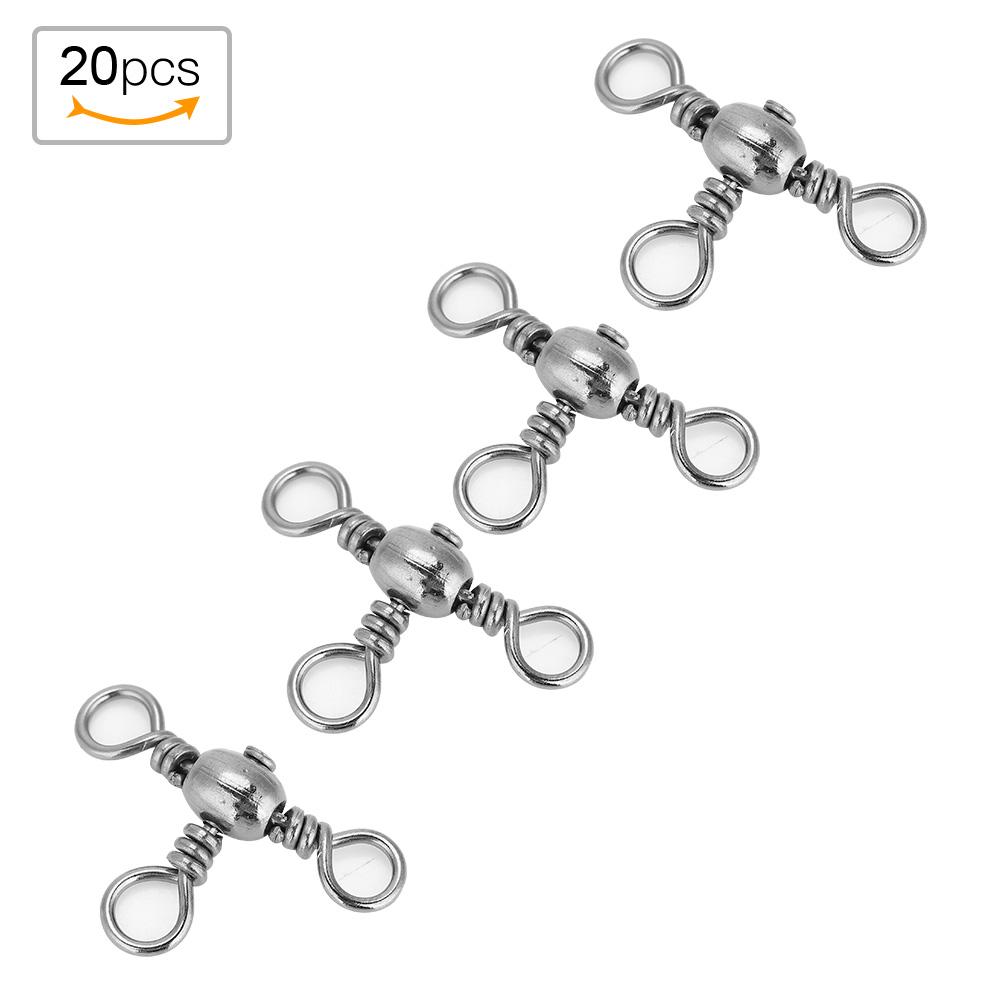 20Pcs Durable Flexible Three Way Rolling Swivels Triple Swivel Fishing Connectors(2#)