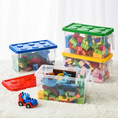 Caixa de Armazenamento de Blocos de Construção para Crianças com Alça Organizador de Brinquedos Caixa de Armazenamento Doméstica à Prova de Poeira Recipiente Empilhável para Blocos
