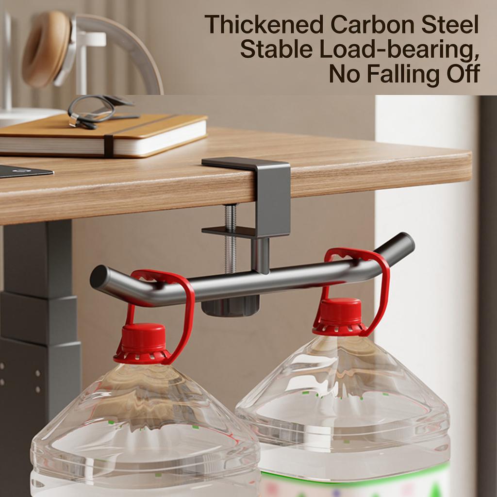 Stylish Double Rod Under Table Clamp On Organiser Storage Holder For Hanging Gadgets Bags And Office Accessories