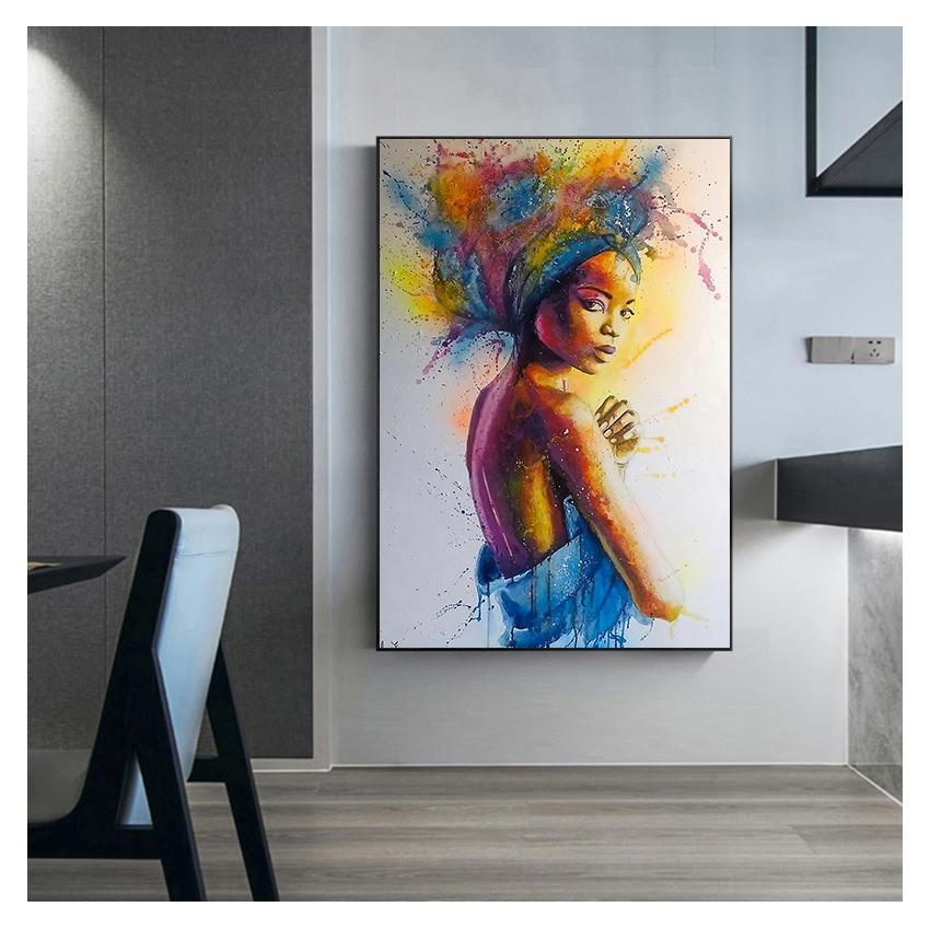 A tisky Nástěnné malby na plátně Černá dívka Abstraktní obraz na stěnu pro jídelnu Výzdoba uličky Graffiti Barevné umělecké plakáty