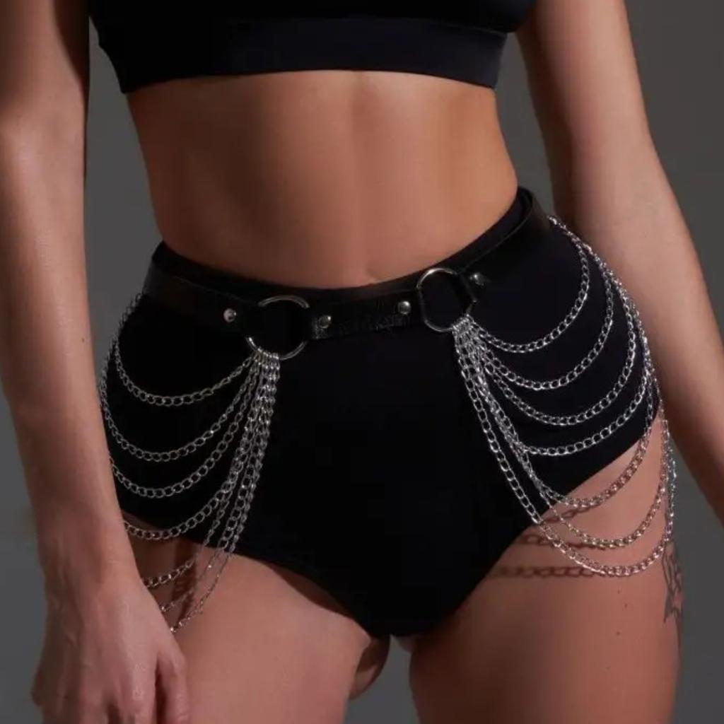 Leathet Chain Belt For Women Punk Chain Leather Belt Dresses Party Accessories Harness Belt With Chains