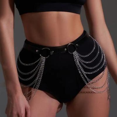 Leathet Chain Belt For Women Punk Chain Leather Belt Dresses Party Accessories Harness Belt With Chains