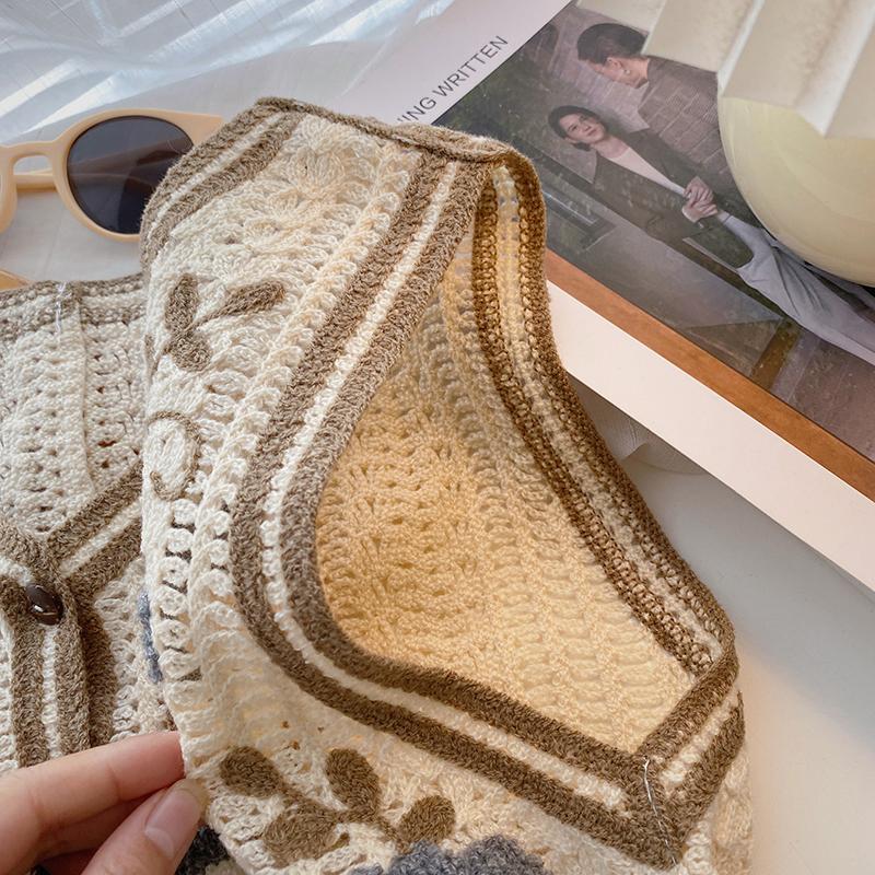 Retro Heklet Hul Ut V-hals Vest Dame Koreansk Broderi Mote Enkeltspent Ermeløs Vest Fransk Casual Overbekledning Topper