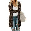 Women's Open Front Leopard Cardigan Pockets Long Sleeve Lightweight Sweater Coat