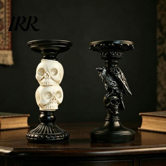 Dark Academia Home Decor Halloween Candlestick Holder Decoration, Gothic Raven Skull Candle Holder, Table Decoration Spooky Taper Stand for