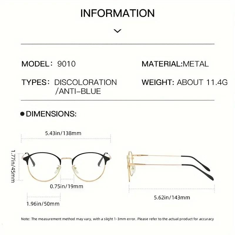 1 Pair of New Retro Metal Circular Eyeglass Frames for Men and Women's Fashion Glasses Day and Night Dual-use