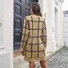 Women Fall Winter New Contrast Color Plaid Long Sleeve Sweater Bottoming Loose Knitted Dresses S-L