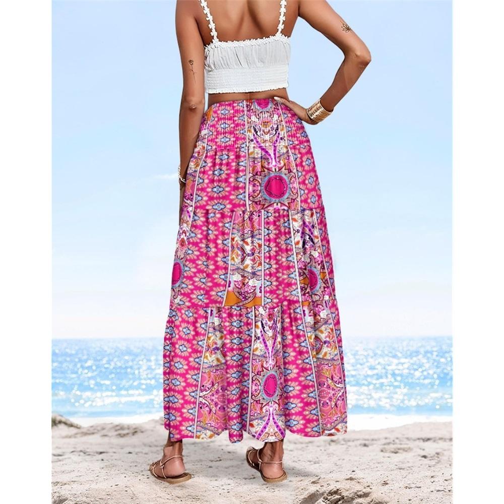 Women's Summer Elastic Waist Loose Long Printed Skirt