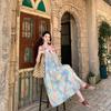 Summer Dopamine Seaside Vacation Dress Oil Painting Painting Printing Suspender Skirt Female Feeling Photo Long Skirt