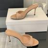 Fashion Fashion Thin High Heeled Slippers Women Sexy Round Toe Open Toe Patent Leather Slide Sandals Summer Elegant High Heels Sandalias