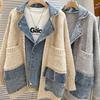 Cardigan Maglione Donna Invernale Autunnale Spliced Denim Casual Moda Manica Lunga Spesso Morbido